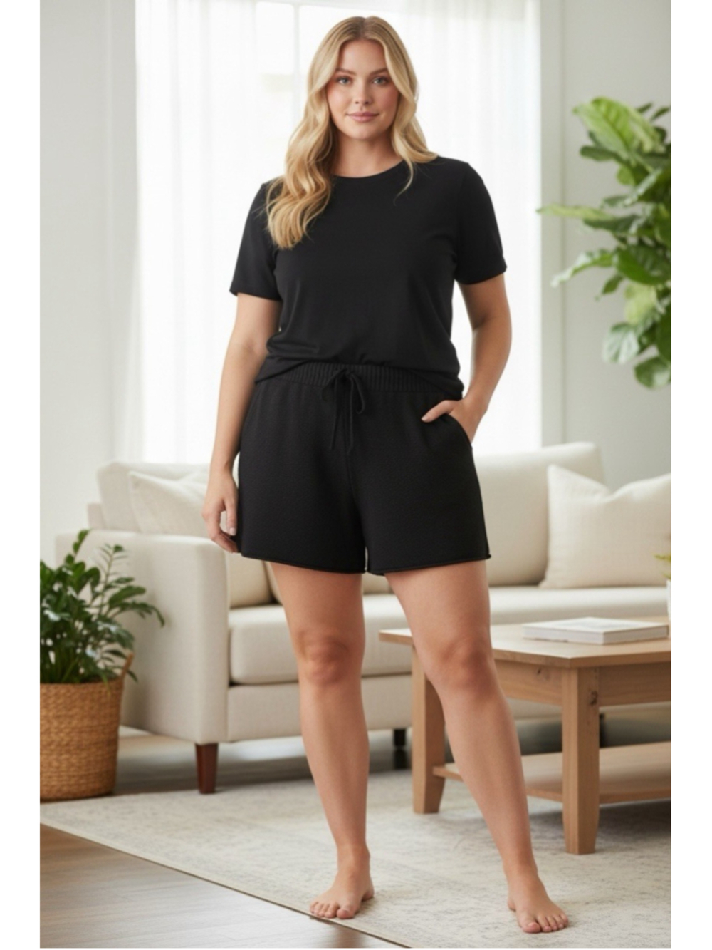 Universal Thread Shorts Womens 2X Black Knit High Rise Lounge Casual Pocket
